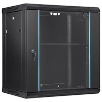 Rack metalic de perete 19'', Vevor 12U, usa din sticla, 640 x 450 x 600 mm, Montare pe perete