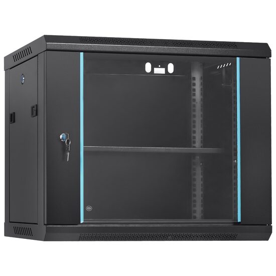 Rack 19'', Vevor 9U, usa din sticla, 500 x 450 x 600 mm, metalic de perete