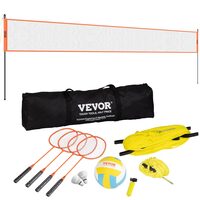 Set fileu portabil pentru tenis si badminton Vevor 970 x 3.2 x 245 cm, Cadru metalic, geanta transport, 4 x palete, 1 x minge volei, inaltime reglabila