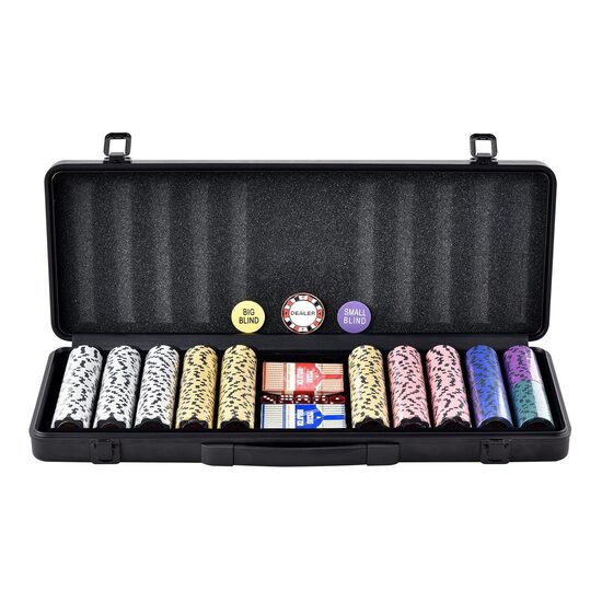 Set poker Vevor Vegas 500 jetoane 14 g, 2 pachete carti, 5 zaruri