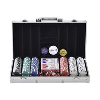 Set poker Vevor 300 jetoane 11.5 g, 2 pachete carti, 5 zaruri, cutie aluminiu