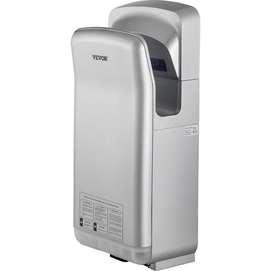 Uscator de maini vertical Vevor Profesional, Argintiu, 2000 W, 100 m/s, timp uscare 8-10 s, filtru Hepa, ABS, 290 x 220 x 685 mm