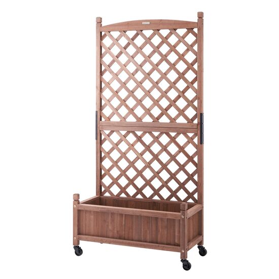 Jardiniera cu spalier, Lemn brad, capacitate 50 kg, dimensiune 75 x 33 x 156 cm, 4 roti