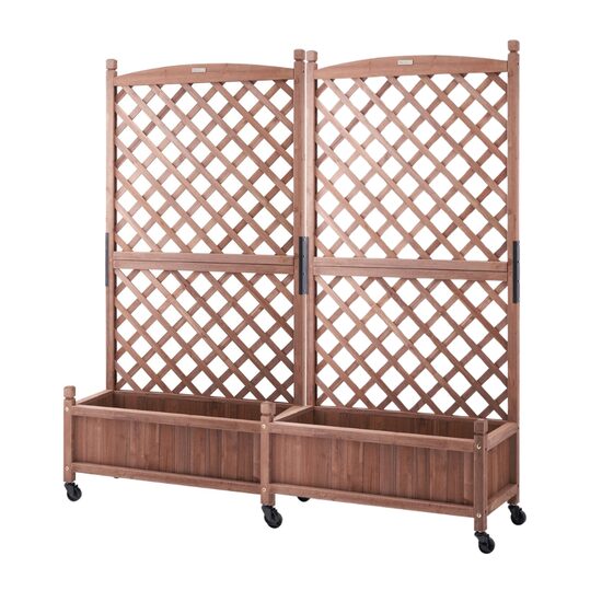 Set 2 Jardiniere cu spalier, Lemn brad, capacitate 100 kg, dimensiune 150 x 33 x 156 cm, 8 x roti