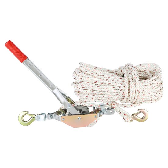 Troliu manual cu franghie poliester si 2 carlige, capacitate 750 kg, lungime cablu 3 m, Clichet