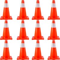 Set 12 conuri rutiere de avertizare, PVC, Inaltime 45.7 cm, Reflectorizante, Rosu