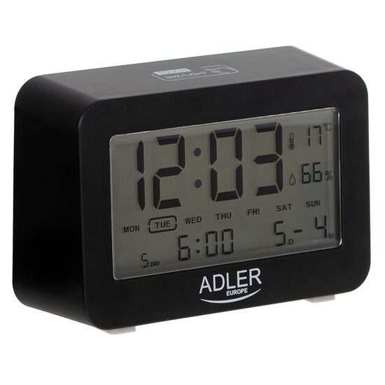 Ceas desteptator, Adler 3 alarme, 2 x AA, Negru
