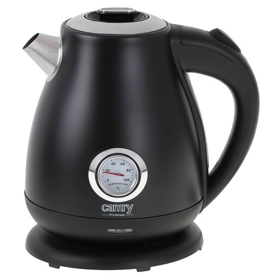 Fierbator electric cu termometru, Inox, capacitate 1.7 l, putere 2200 W, Negru