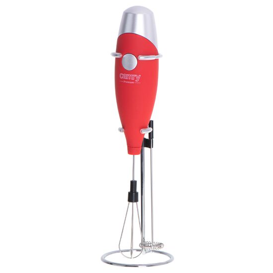Mixer spuma lapte cu baterie, maner izolat termic, Inox, latte, ciocolata calda, cappuccino, frappe, 2x1.5V AA, Rosu