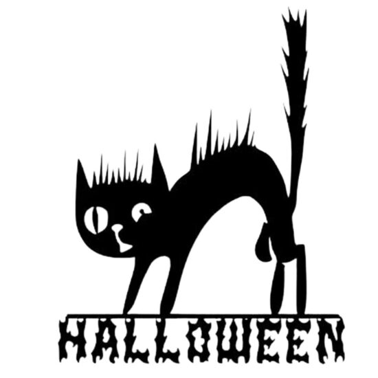 Decoratiune metalica de perete Krodesign Scary Cat Halloween, Inaltime 60 cm, negru