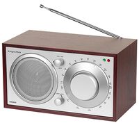 Radio portabil AM/FM, Reglare analogica, Cutie lemn, Retro design, Intrare AUX