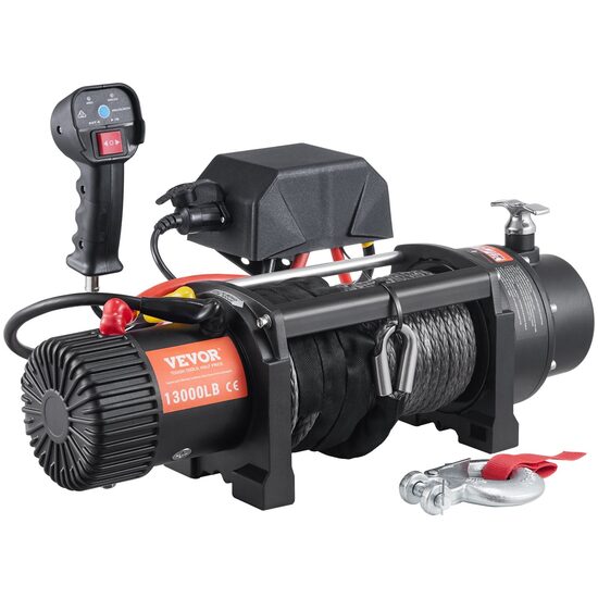 Troliu electric cu franghie sintetica, Vevor 12V, capacitate 5900 kg, Lungime cablu 26 m, Telecomanda WiFi, IP67