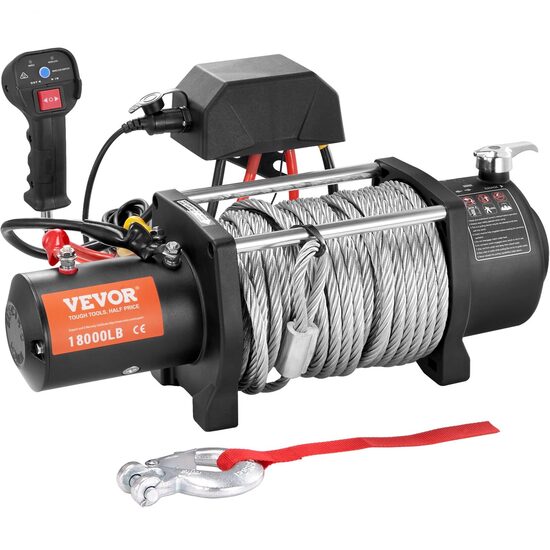 Troliu electric cu cablu otel, 12V DC, capacitate 8165 kg, Lungime cablu 20 m, Telecomanda WiFi, IP67