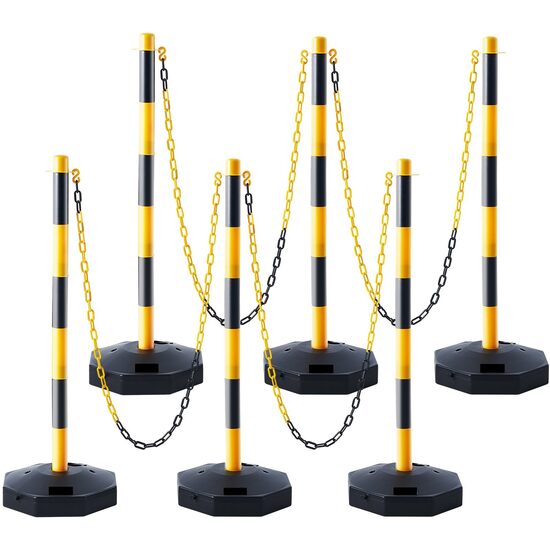 Set 6 stalpi delimitare, Inaltime reglabila, Galben/Negru, Lungime lant 2 x 6 m, Inaltime 86 cm