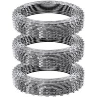 Set 3 role de sarma ghimpata, Otel galvanizat, lungime totala 45 m, Spirala dubla cu catarama