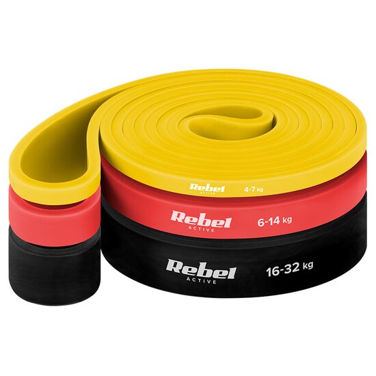 Set 3 benzi elastice latex, 3 culori, 4-32 kg, Lungime 208 cm