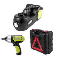 Kit cric hidraulic cu compresor si cheie electrica cu impact pentru roti, Capacitate 5 Tone, Alimentare 12 V, Inaltime 155-420 mm, Lanterna