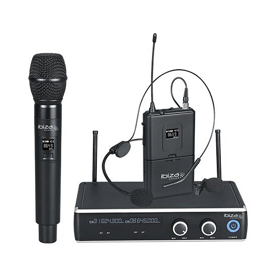 Set microfon de mana si cu casca, Receptor dual UHF cu frecvențe fixe 863.9 / 864.9 MHz