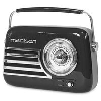 Radio portabil FM, Retro Black, USB, AUX, Antena telescopica, 210 x 80 x 160mm