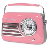 Radio portabil FM, Retro Pink, USB, AUX, Antena telescopica, 210 x 80 x 160mm