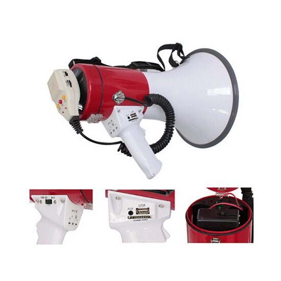 Megafon 50W, Diametru 230 mm, Lungime 345 mm, baterie Li-Ion, MP3, USB