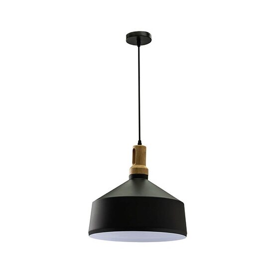 Pendul suspendat, max 60W, IP20, Negru, Lemn/Otel, fara bec, 350 x 300 x 1100 mm, lungime fir 1 m