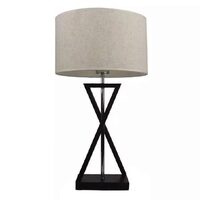 Lampa de noptiera rotunda E27, max 60W, Textil/Metal, Inaltime 550 mm, Alb/Negru