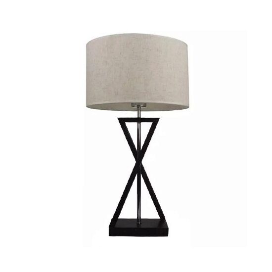 Lampa de noptiera rotunda E27, max 60W, Textil/Metal, Inaltime 550 mm, Alb/Negru