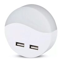 Lampa de veghe cu senzor de lumina, 3000K, 2xUSB, 10 lm