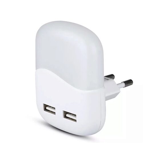 Lampa de veghe cu senzor de lumina, 3000K, 2xUSB, dreptunghiulara, 10 lm