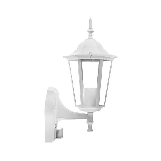 Felinar pentru perete cu senzor de miscare, Fara bec, E27, Aluminiu si Sticla, 215 x 170 x 375 mm, Alb, IP44