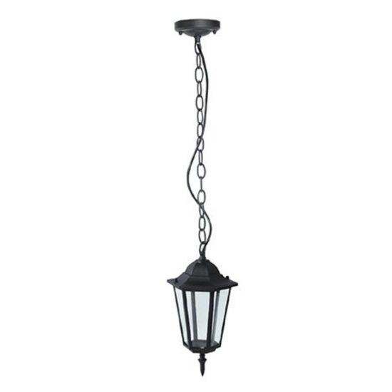 Felinar plafon, cu lant, Fara bec, E27, Aluminiu si sticla, 170 x 170 x 840 mm, IP44 exterior, Negru
