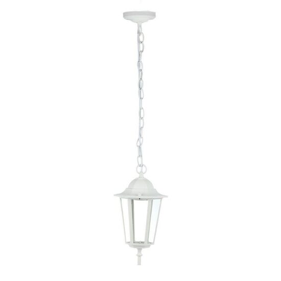 Felinar plafon, cu lant, Fara bec, E27, Aluminiu si sticla, 170 x 170 x 840 mm, IP44 exterior, Alb