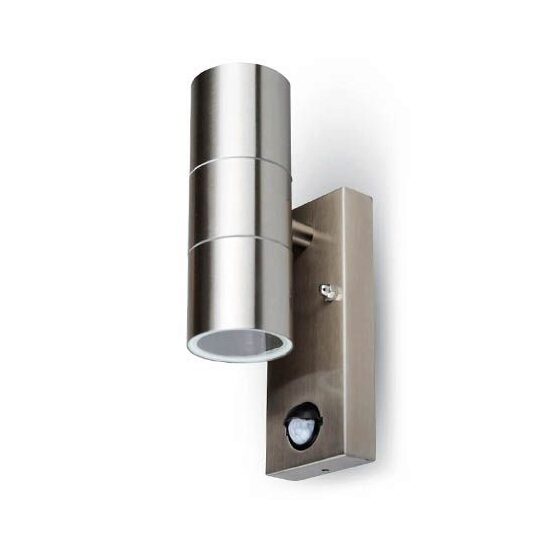 Aplica Inox cu senzor de miscare, fara bec, 2xGU10, dimensiune 110 x 60 x 125 mm, IP44