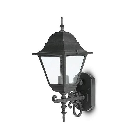 Felinar pentru perete, Fara bec, E27, Aluminiu si Sticla, 400 x 148 mm, Negru Mat, IP44