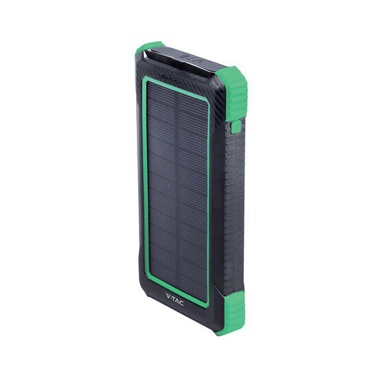 Powerbank cu incarcare solara, 10000mAh, 2x USB, USB-C, Negru, 2 A, 5 W