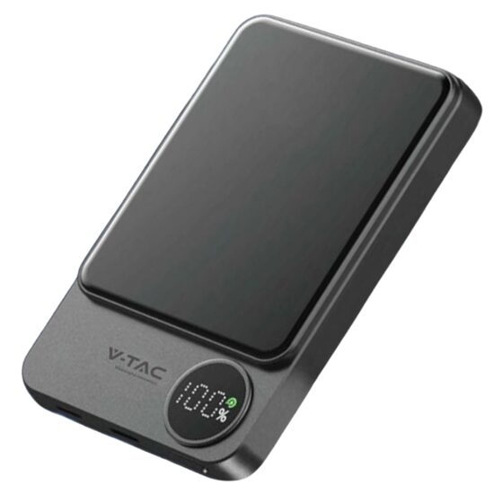 Powerbank Ultra Slim cu incarcare inductiva, Wireless 10000mAh, 2x USB, USB-C, Negru, 3 A, 20 W