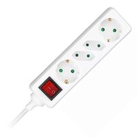 Prelungitor 4 prize 2xEURO  si 2xSchuko, Intrerupator, lungime 1.5 m, 16A, Alb