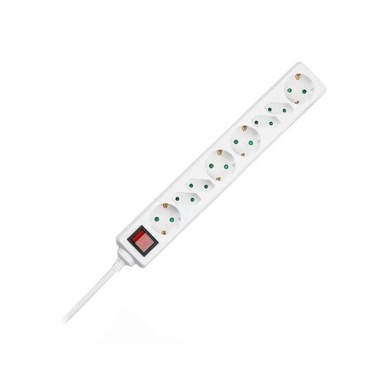 Prelungitor 8 prize, 4xEURO  si 4xSchuko, Intrerupator, lungime 1.5 m, 16A, Alb
