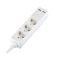 Prelungitor 3 prize Schuko, 2xUSB, 16A, lungime 5 m, Alb