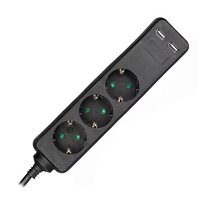 Prelungitor 3 prize Schuko, 2xUSB, 16A, lungime 1.5 m, Negru