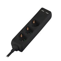 Prelungitor 3 prize Schuko, 2xUSB, 16A, lungime 5 m, Negru
