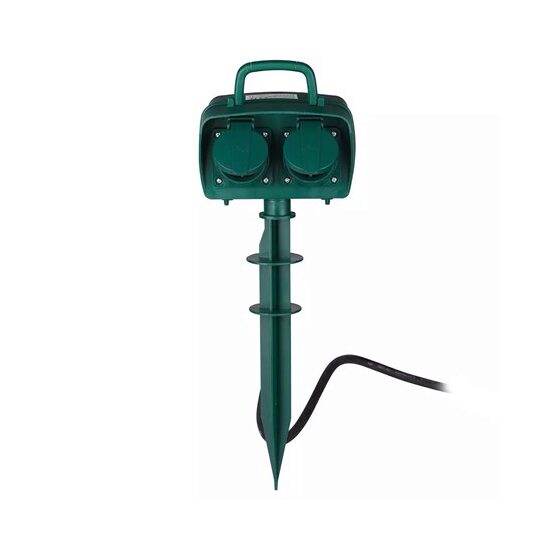 Prelungitor de gradina, IP44, 4 prize cu capac, Verde, Tarus pentru fixare, lungime 3 m