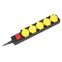 Prelungitor de exterior, 5 prize cu capac, IP44, lungime 3 m, 16A, Galben/Negru, Intrerupator