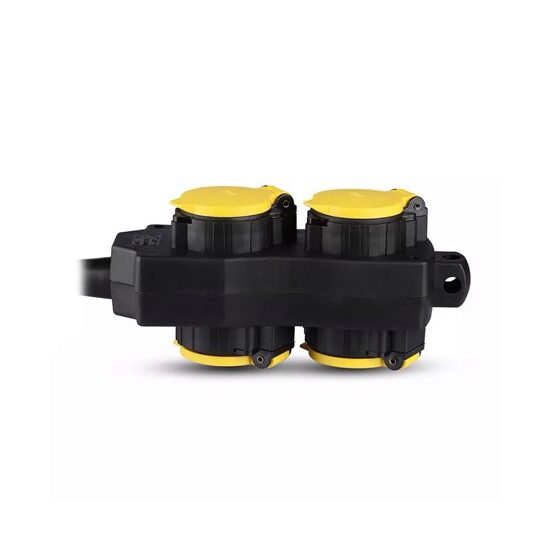 Prelungitor de exterior, 4 prize cu capac, IP44, lungime 3 m, 16A, Galben/Negru, Schuko