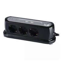 Prelungitor 3 prize Schuko, 2xUSB 1.2 A, lungime 1.4 m, Intrerupator, Negru/Gri