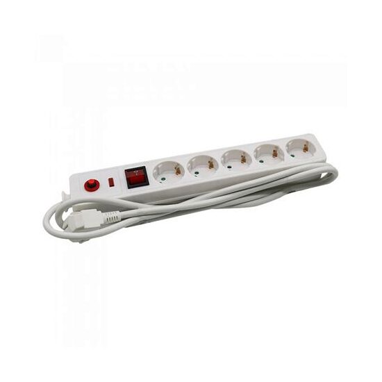 Prelungitor cu 5 locasuri si intrerupator, Schuko, lungime 1.4 m, Protectie la Supratensiune, max 3600W, 16A
