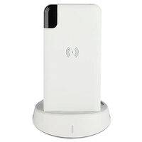 Powerbank cu stand de incarcare, Wireless 8000mAh, 2x USB, USB-C, Alb, 2.1 A, 5 W