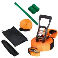 Set Slackline 18.3m x 50 mm, 7 piese, banda antrenament echilibru, ancorare pe copaci, Capacitate 227 kg
