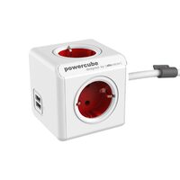 Prelungitor 4 prize si 2 USB, 1.5m, alb-rosu PowerCube Extended
